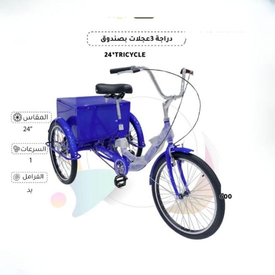 صورة دراجة بثلاث عجلات للكبار بصندوق خلفي مقاس 24 بوصة